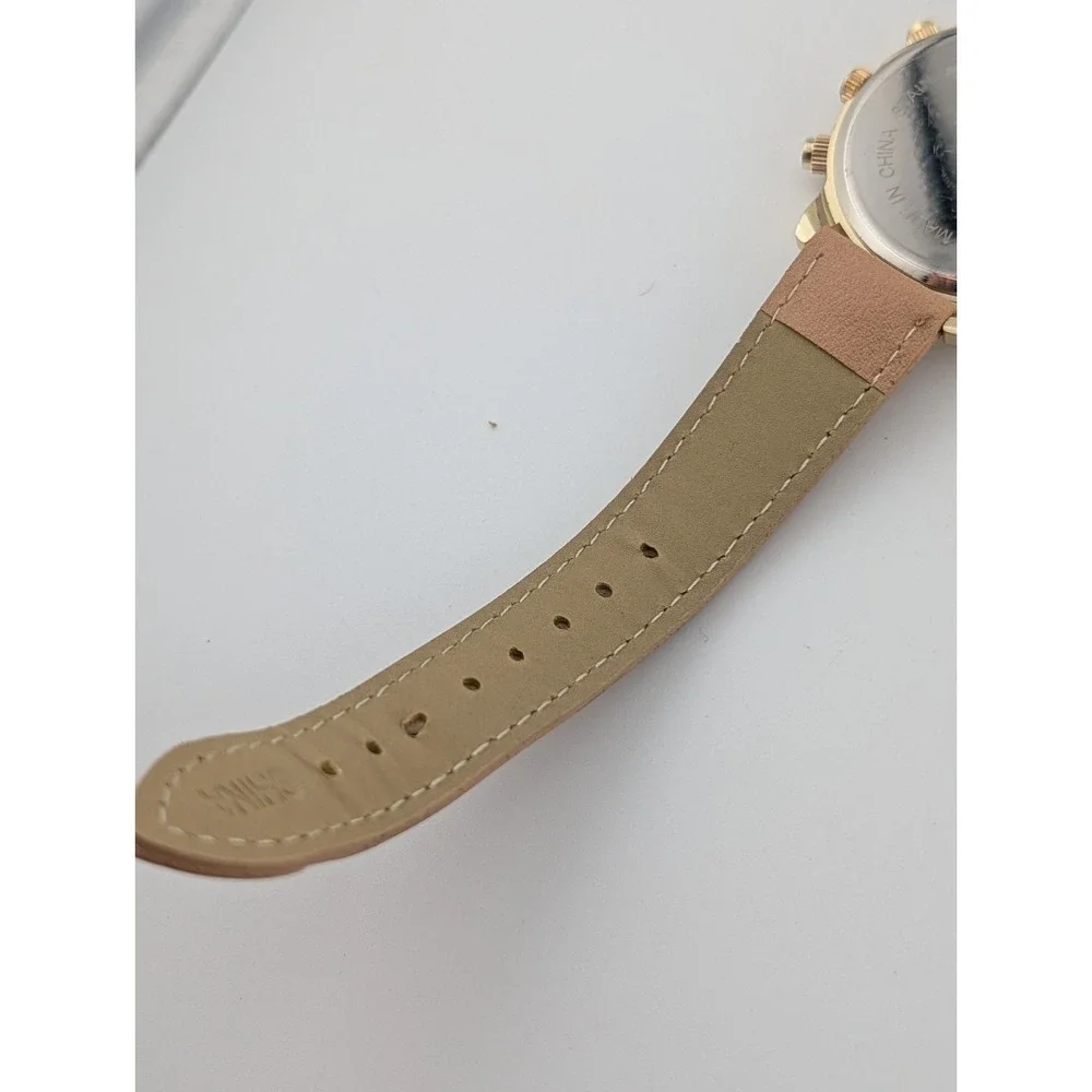 Kessaris Watch‎ Women 38mm Gold Case Tan Faux Leather Band- New Battery